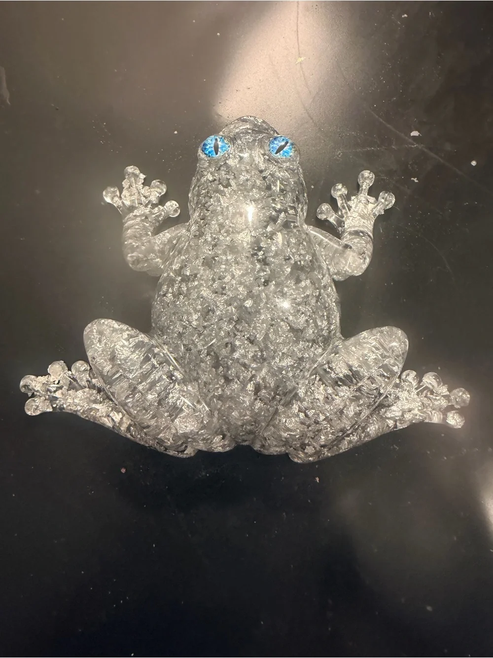 Clear resin  Frog Figurine with Blue Eyes